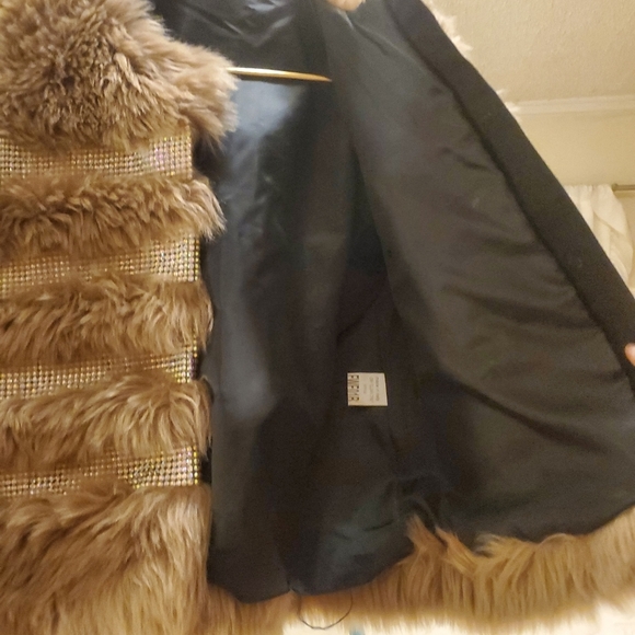 FAUX Fur + Rhinestone Coat - Picture 3 of 6